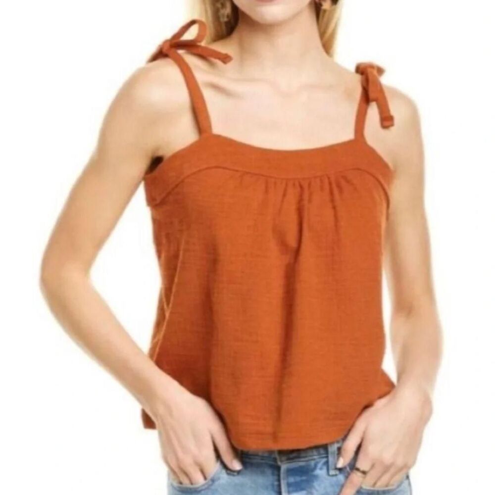 Madewell Women's Orange  Crosshatch Tie Strap Tank Top Cami Size XS